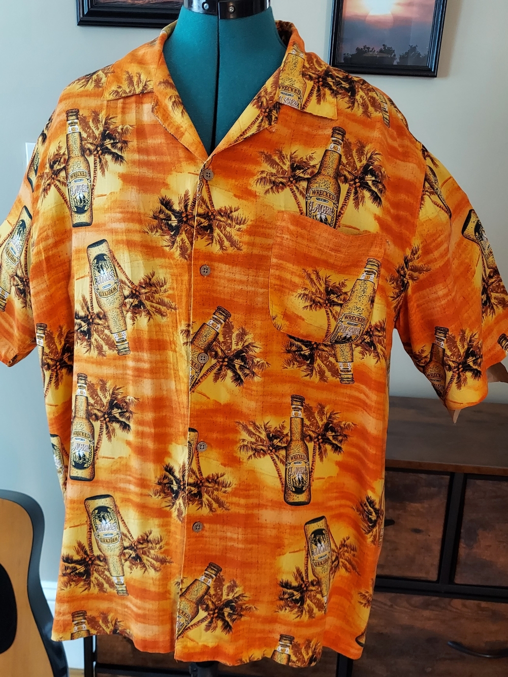 George Wrecked Lager Hawaiian Shirt Orange Men's L